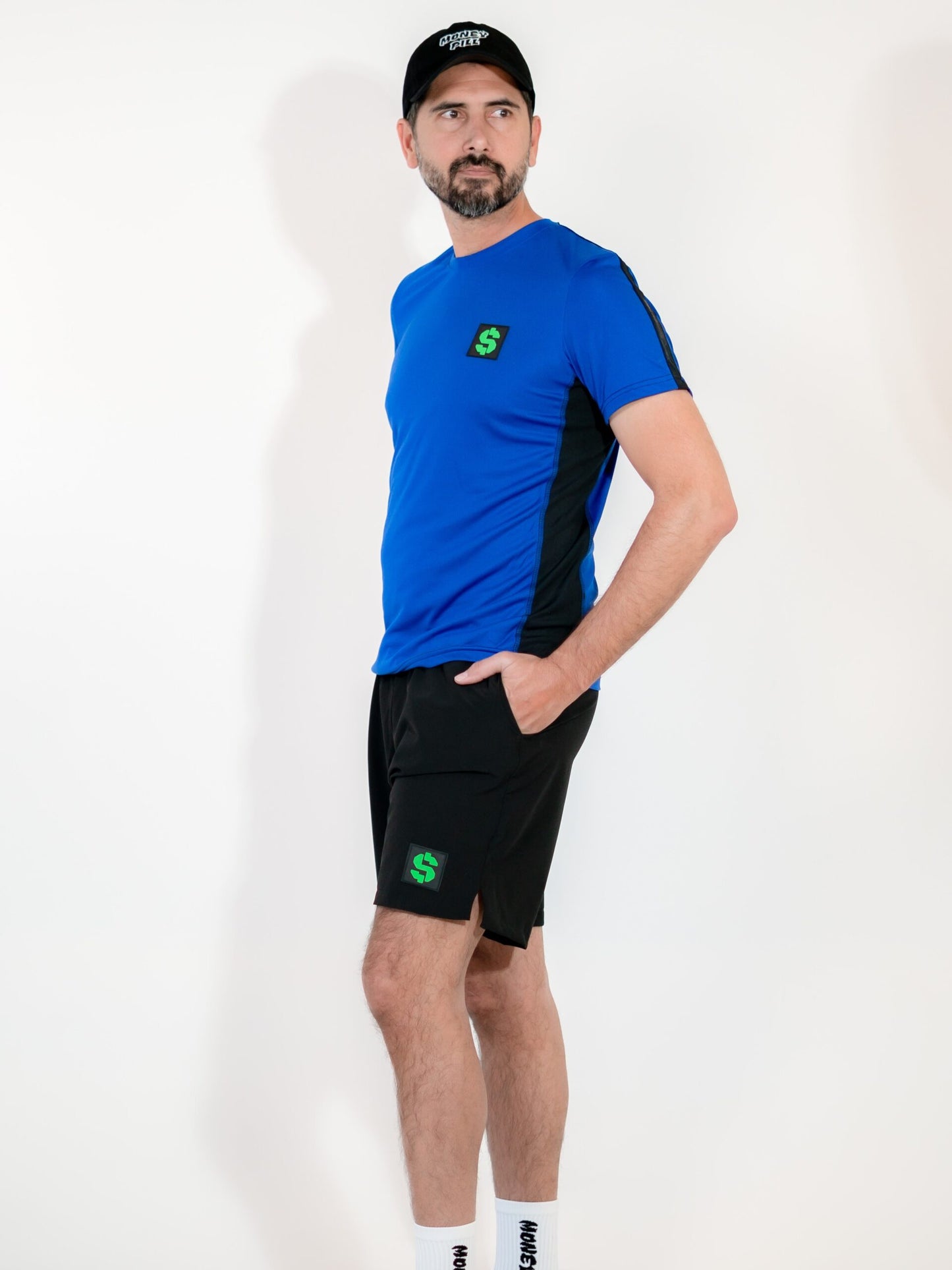 PLAYERA DRYFIT AZUL CON NEGRO